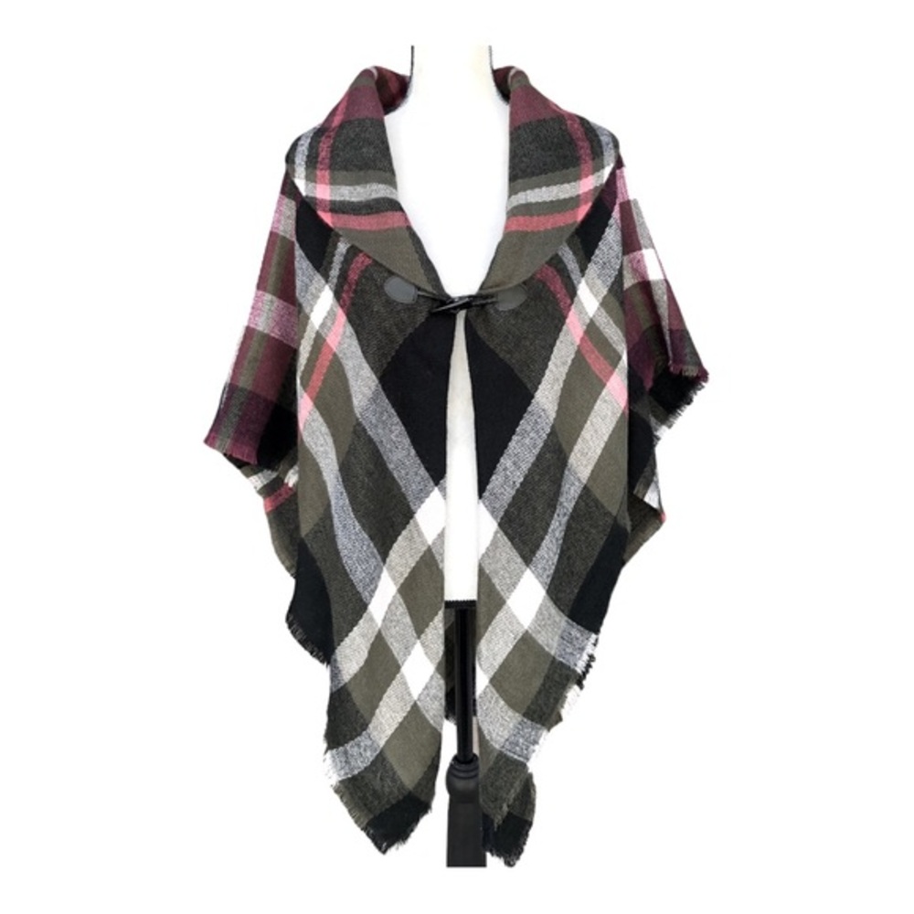 MODENA Women’s Shawl One Size Fits All Multi Color Plaid Fringed Loose Knit.